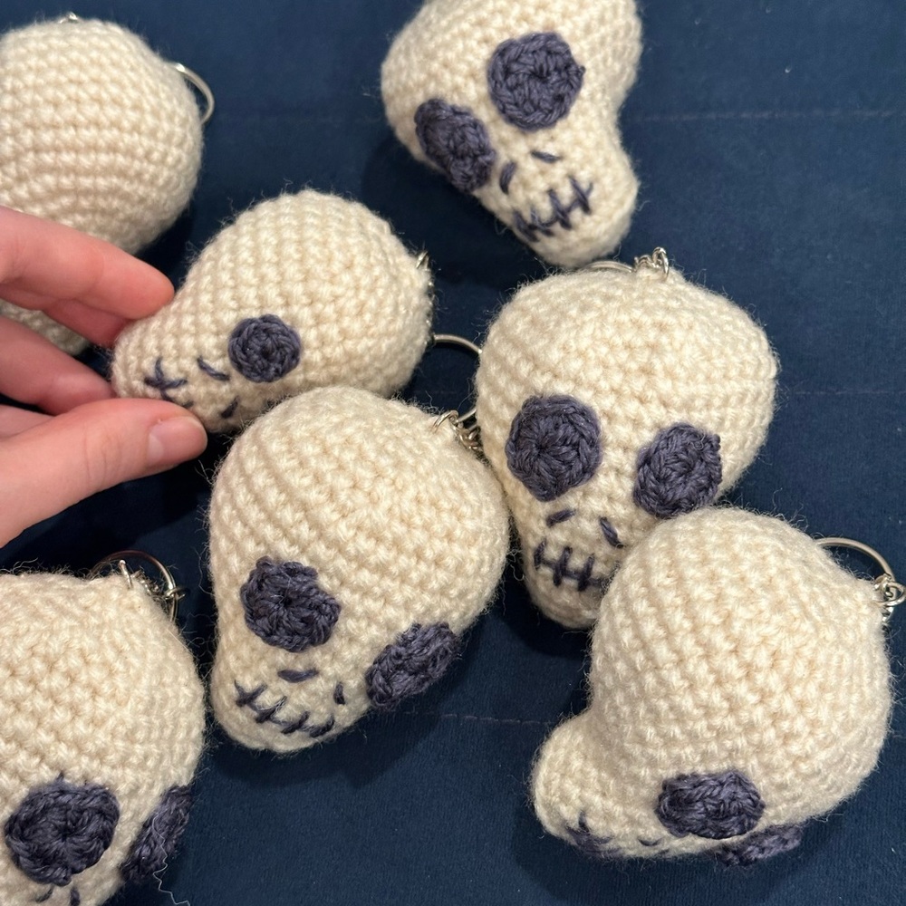 4 Crocheted Skull Keychains
